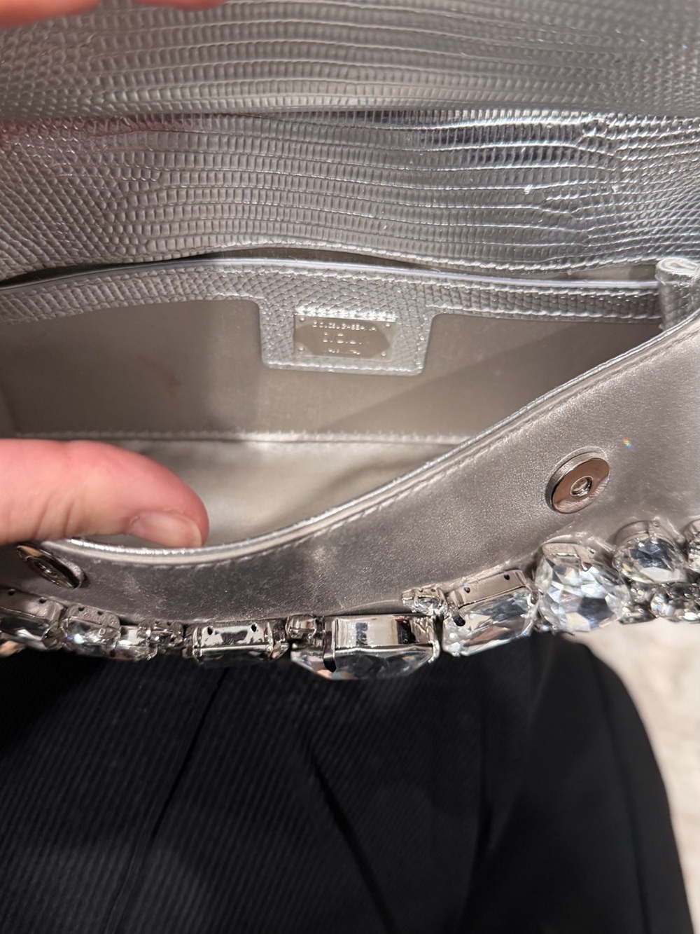 Dolce & Gabbana Silver Crystal-Embellished Top Handle Clutch - Picture 10 of 12